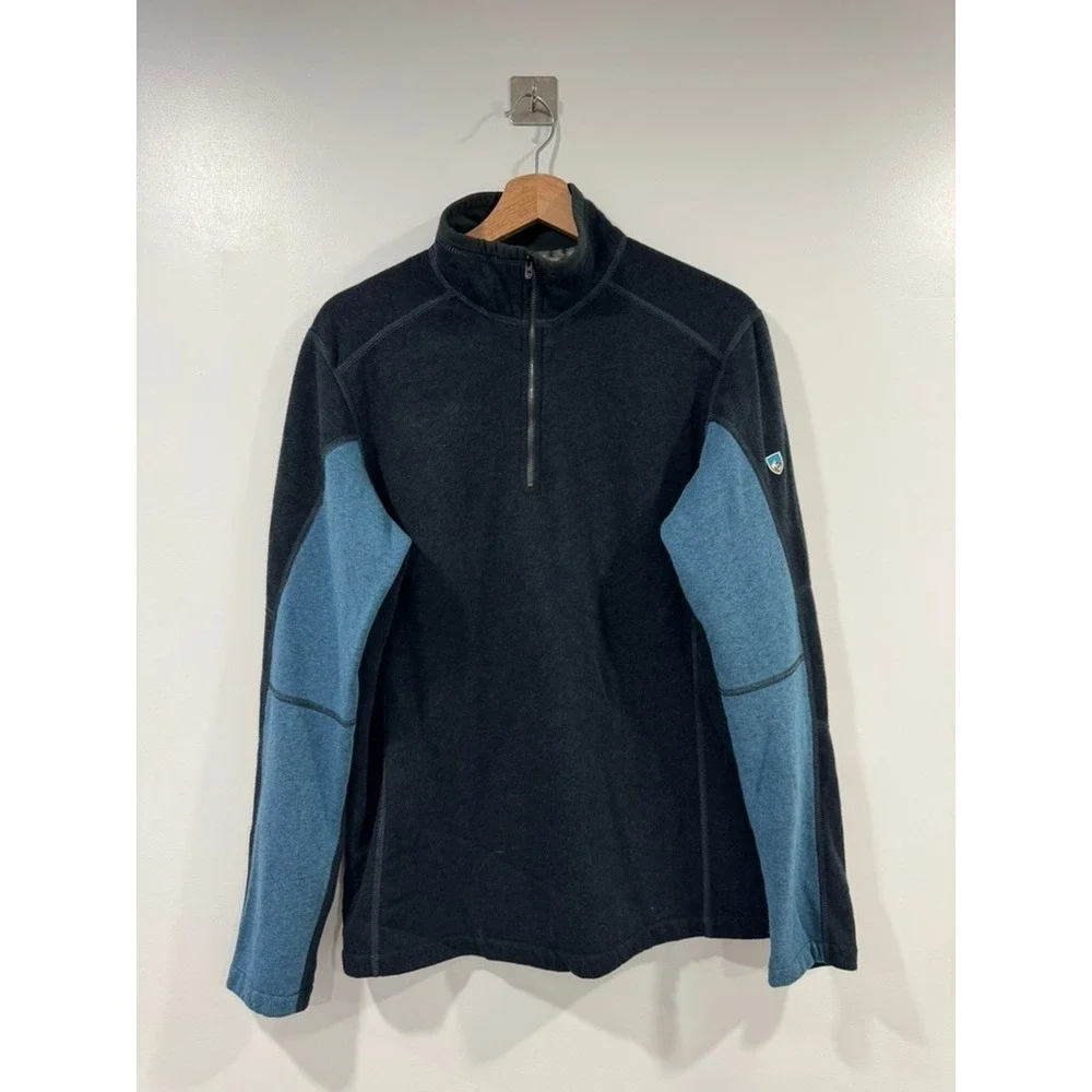 Kuhl Interceptr Quarter Zip Pullover Fleece Mens Large Black Blue Sweater